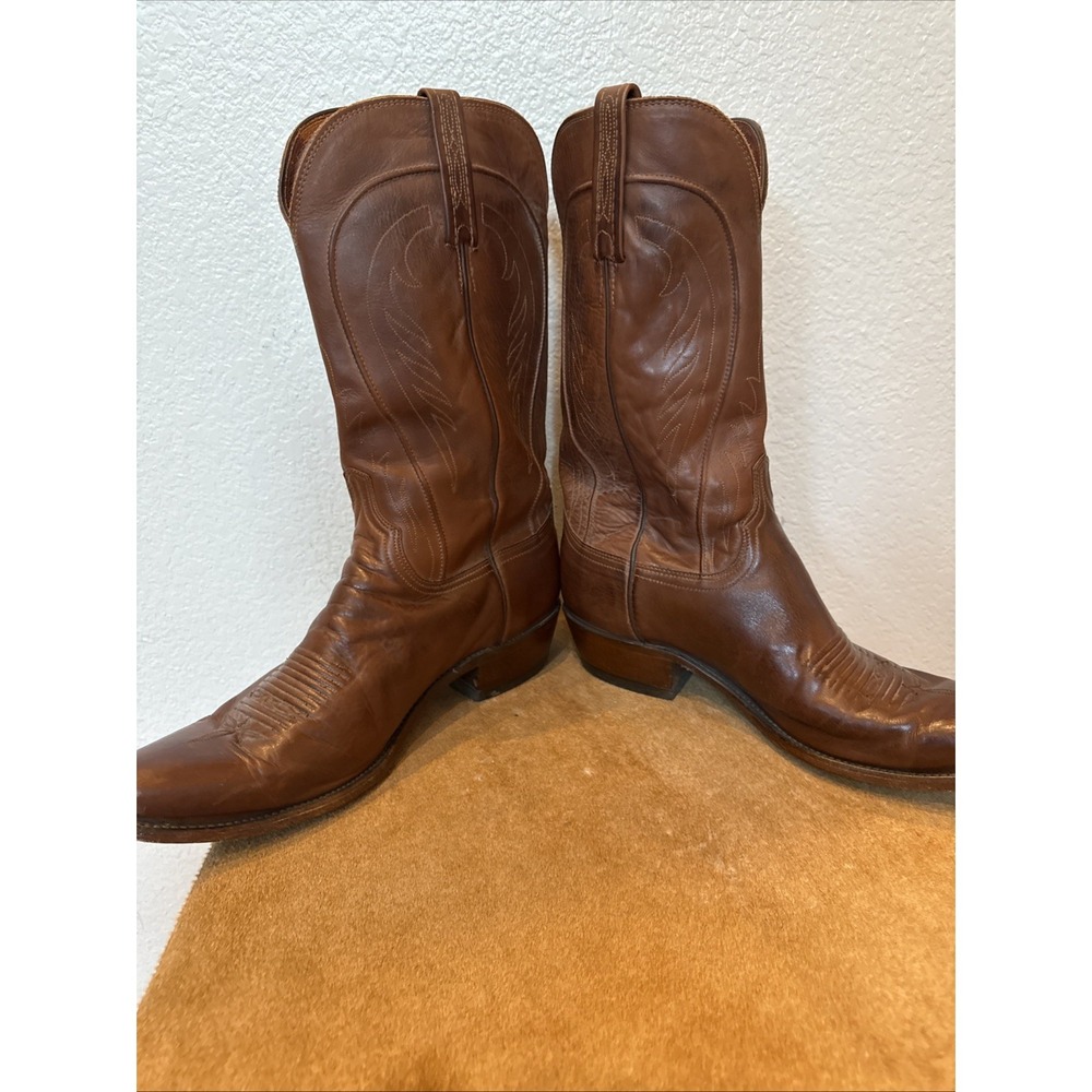 Lucchese USA Cowboy Boots Mens 10D Brown Leather Western Square Toe - Picture 3 of 9